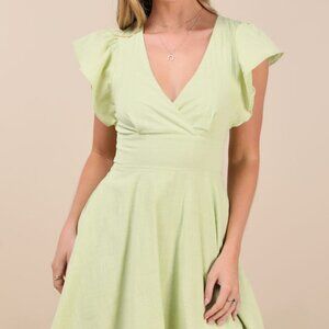 Lulus Sweeten Me Up Lime Green Flutter Sleeve Mini Dress With Pockets - Size XL